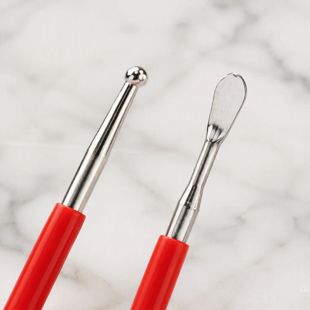 3pcs Precision Steel Material Leather Carving Tools Portable Size Red Double End Stylus Press Rub Tools Industrial Use