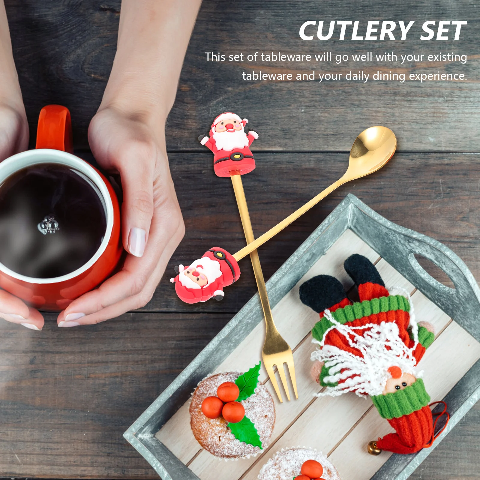 

1Set Christmas Dinnerware Set Stainless Steel Spoon Fork Cutter Kit for Picnic Catering Event Elegant Party Tableware