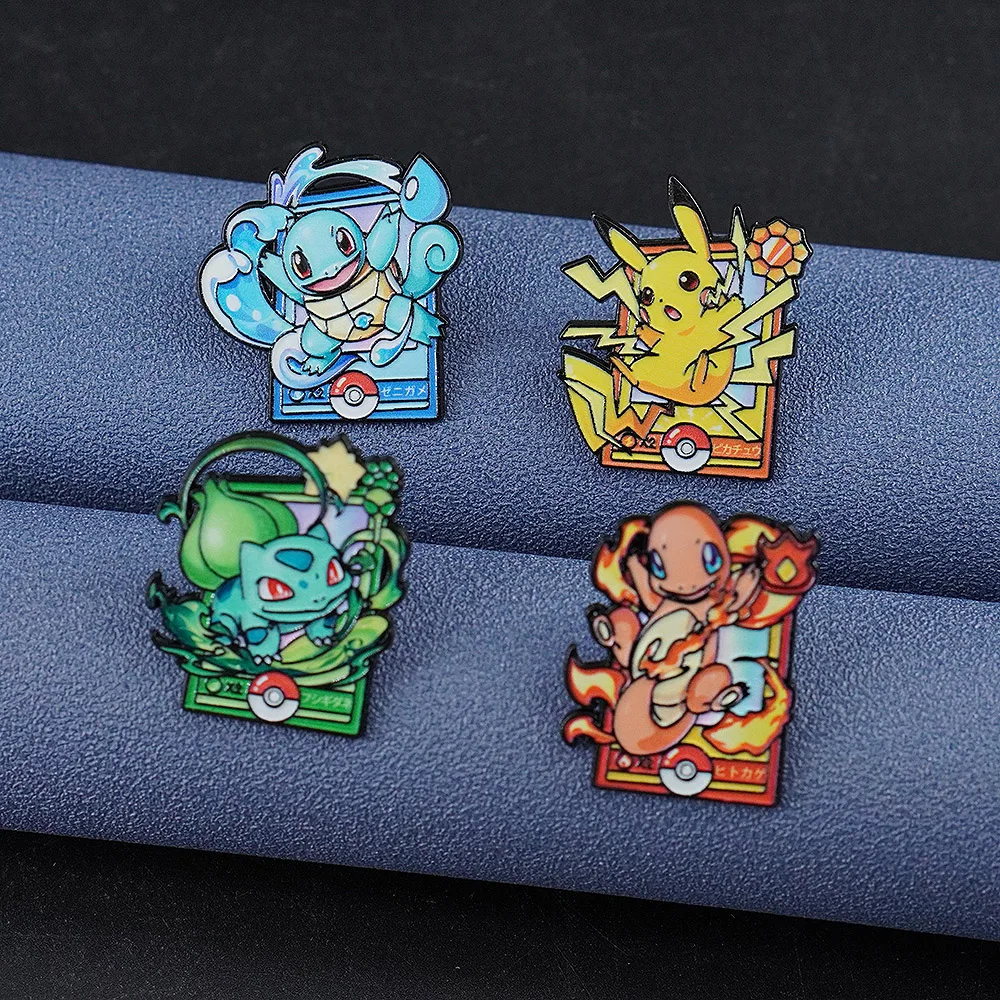 4Pcs Cute Elf Charmander Enamel Pins Set Cool Anime Brooches Pikachu Bulbasaur Monster Lapel Pins on Bags Hats Gifts For Friends