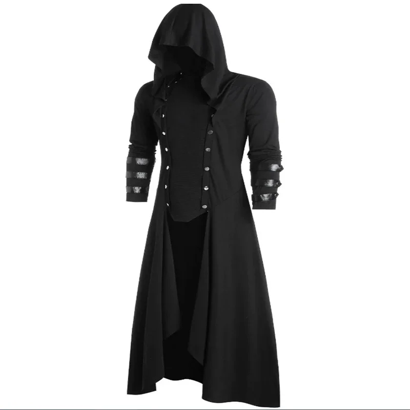 Mens Coat Long Jacket Gothic Steampunk Cloak Hooded Trench Medieval Vampire/wizard Cosplay Costume Halloween Adult Women Men