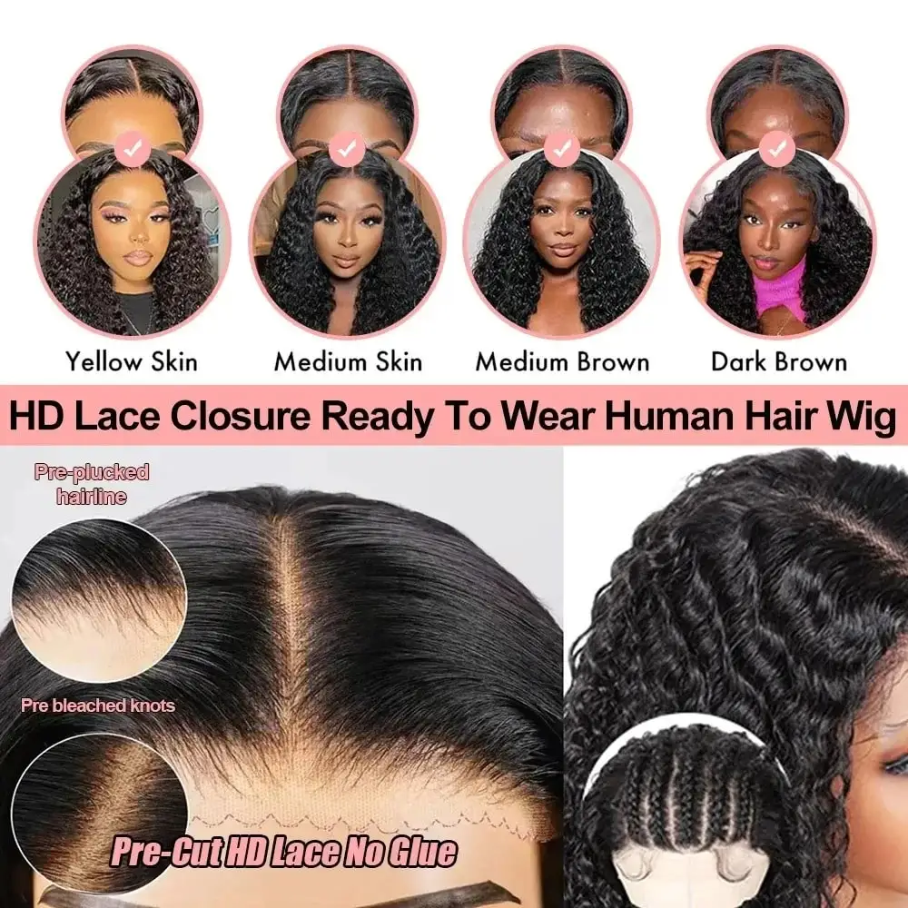 Smilegirl 230% Density Invisible Strap Deep Curly Wave 360 Full HD Glueless Wig 32 Inch Front Human Hair Wig Frontal Wig Wear and Go Daily Party Use