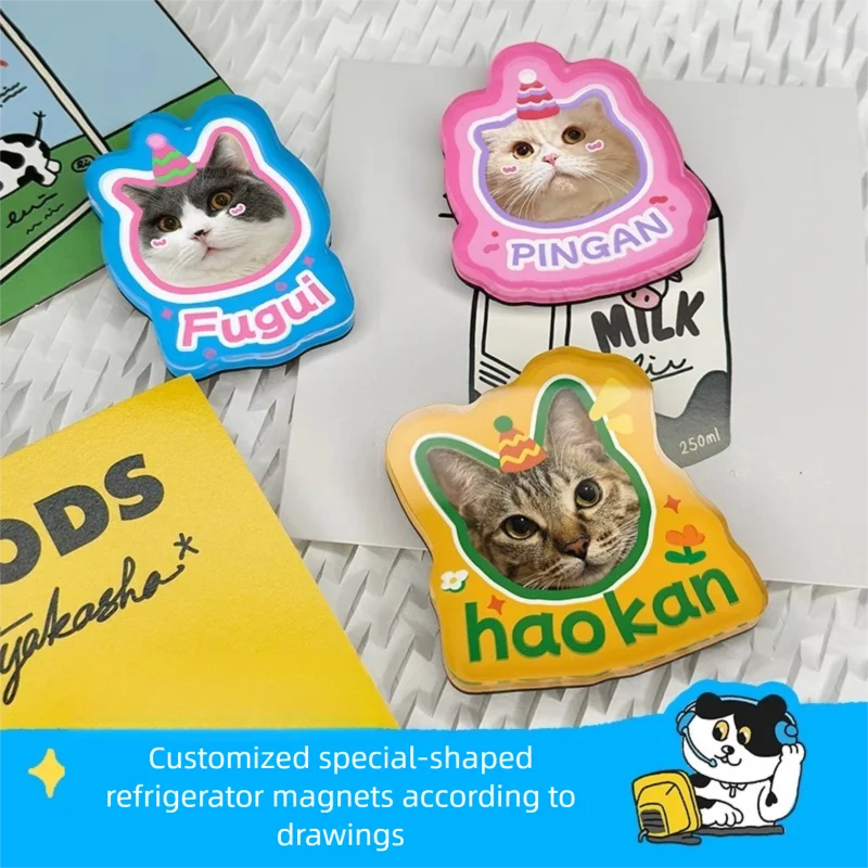 

Custom Pet Fridge Magnets Personalized Cat/Dog Photo Decor - Acrylic Magnetic Stickers