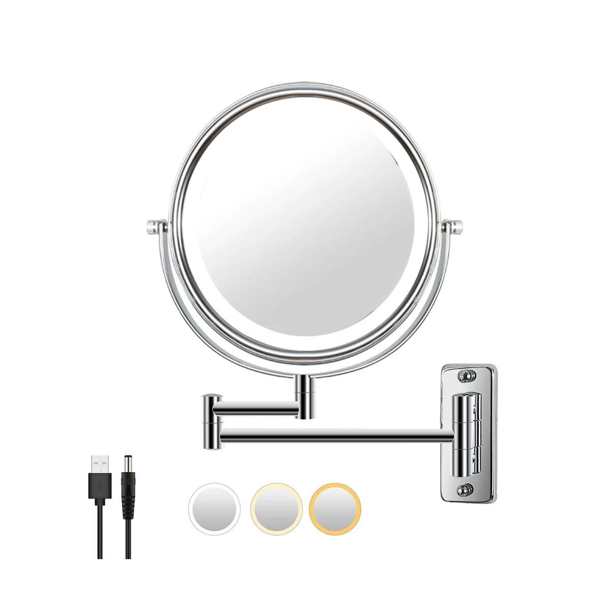 Vanity Mirror 1/10X Magnifier 8 Inch Swivel with Extension Arm Lamp Vanity&Bathroom Mirror with 3 Color Tem