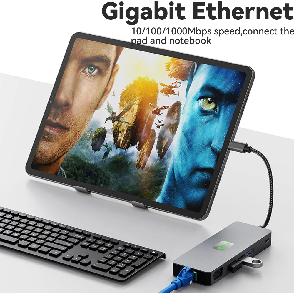 Imagem -04 - Tebe 11 em Mst Usb-c Hub Tipo-c para Hdmi-adaptador dp Vga Gigabit Ethernet 10gbps Usb 3.2 3.5 mm Aux Docking Station Hub Divisor