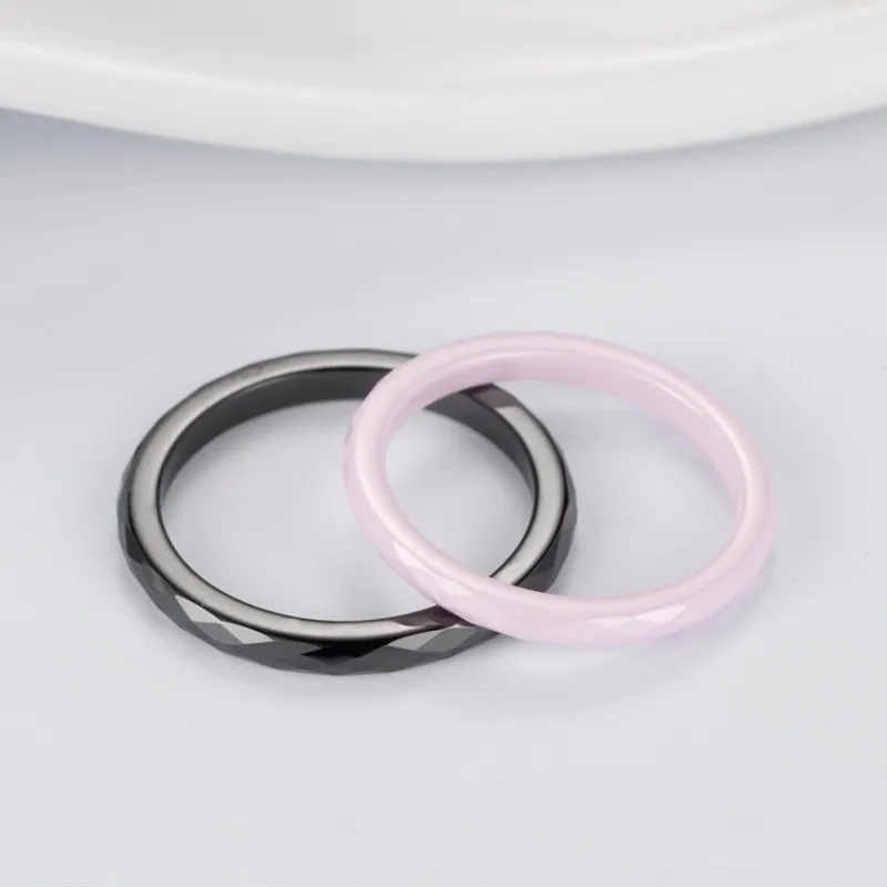 3mm Pink/Black Faceted Ceramic Ring Wedding Band for Women Girl Size 6-9