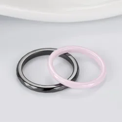 3mm Pink/Black Faceted Ceramic Ring Wedding Band for Women Girl Size 6-9