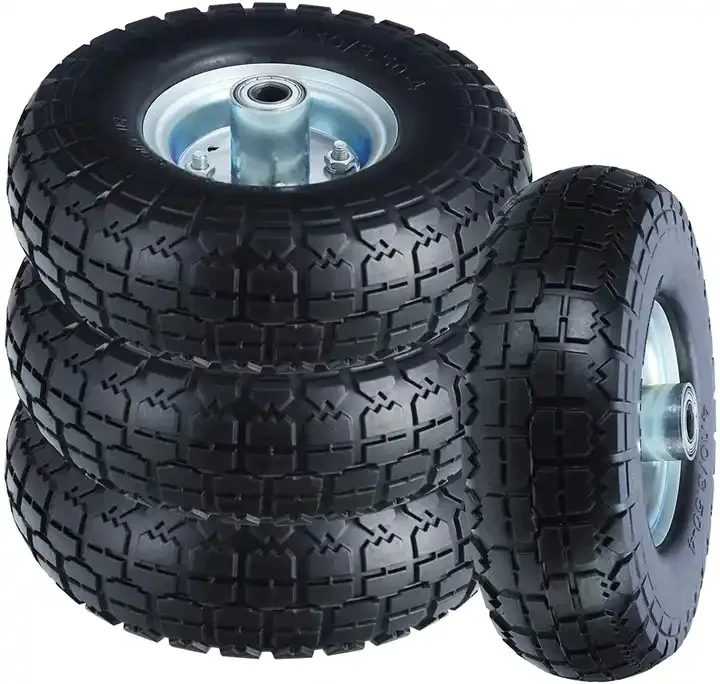 

Flat Free Tires Solid Rubber Tyre Wheels 4.10/3.50-4 Air Less Tires Wheels with 5/8 Center Bearing