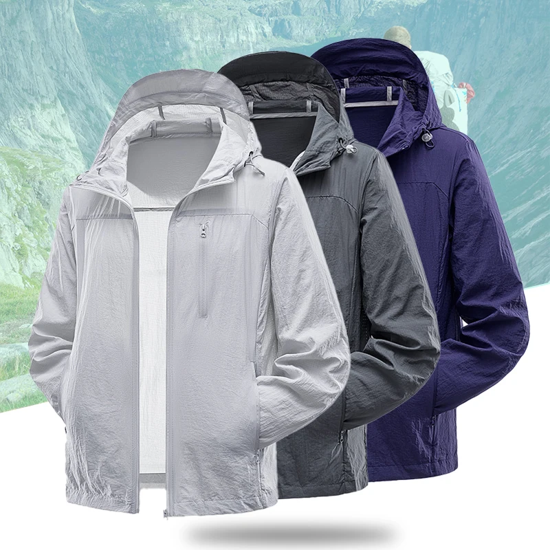 

(M-5XL)Men Women UPF50+ Sun Protective Hiking Jacket -3 Zipper Pockets Windbreaker Packable UV Coat for Running Travel Beach