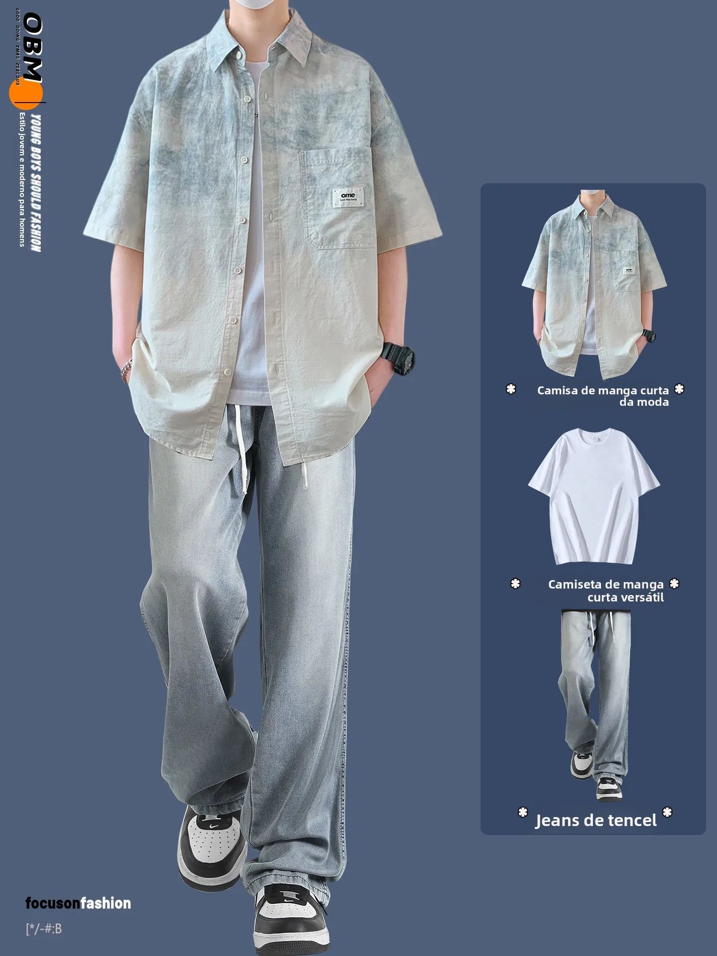 hong-kong-style-short-sleeve-collared-shirt-set-for-teens-summer-fashionable-casual-sportswear-cotton-100-male-model