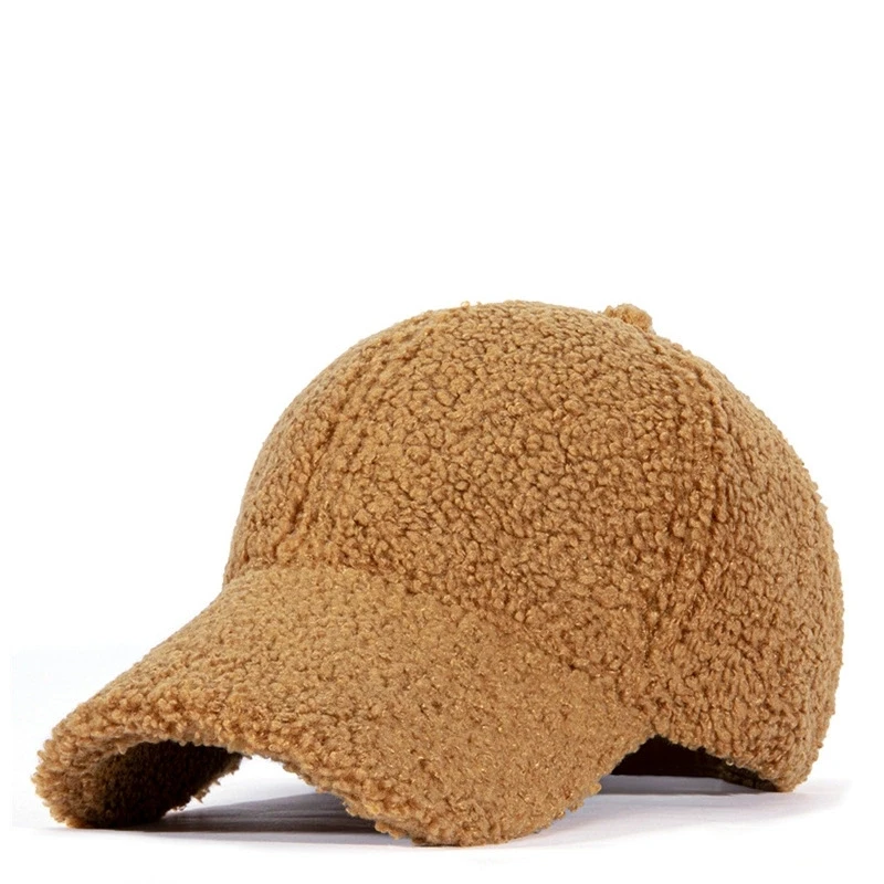 Winter-Baseballmütze aus einfarbiger M-Label-Lammwolle für Damen, warme, lässige, modische, vielseitige Plüsch-Entenschnabelmütze im Freien – Detail 16