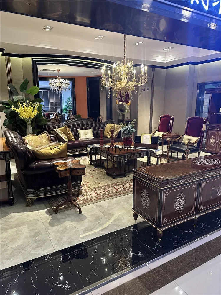 yj5Sofa مجموعة أثاث جلدية لغرفة المعيشة الكلاسيكية الأوروبية