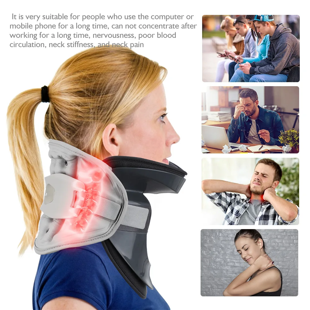 Heating Cervical Neck Traction Device Vertebra Spine Support Brace Stretcher Posture Corrector Adjustable Collar Pain Relief