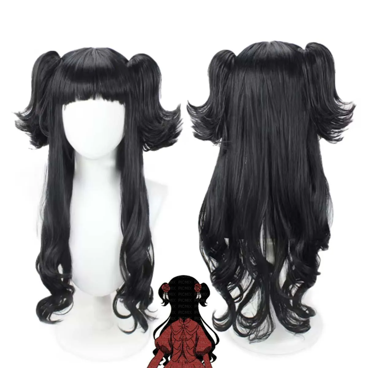 

Women Halloween party Anime Shadows House Cosplay Kate Shadow Twin Tails Clip On Long Black Hair Wig