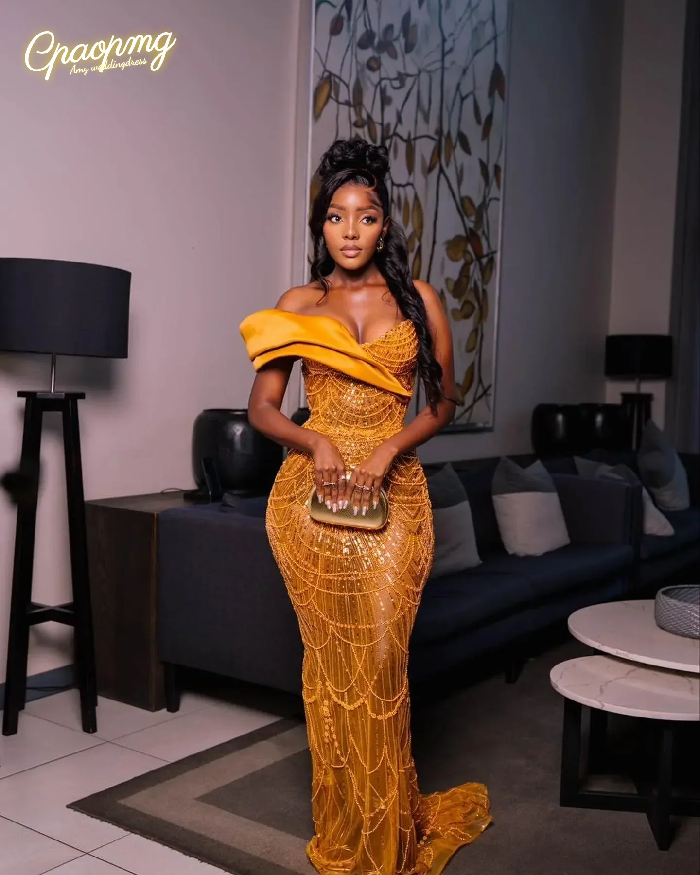 

Индивидуальный пошив: Вечернее платье-русалка больших размеров с открытыми плечами, в африканском стиле, с бисером, для коктейльных вечеринок и торжеств, женские вечерние платья (robes de soirée)