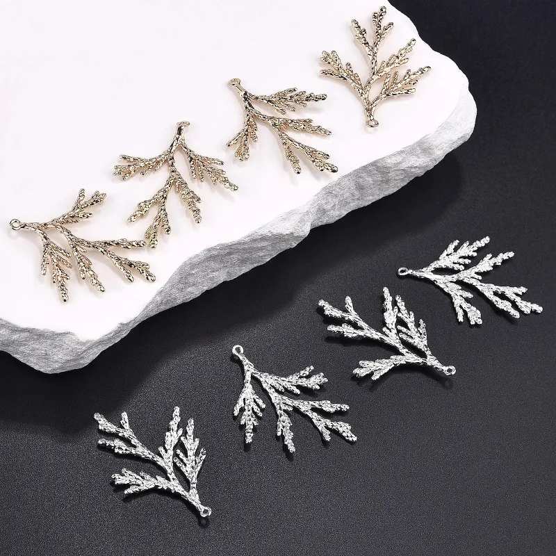 5/10pcs Copper Plating Silver Tree Branch Blank Base Pendant Findings For Necklace Earring Charm DIY Jewelry Making Accessories