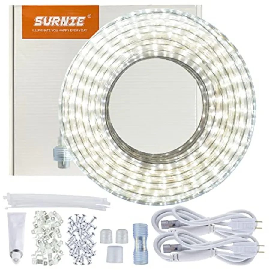 50Feet LED Rope Lights Outdoor Waterproof, 110V Flexible Daylight Bright Lighting Cuttable Connectable, Cool Clear Flat Strip L
