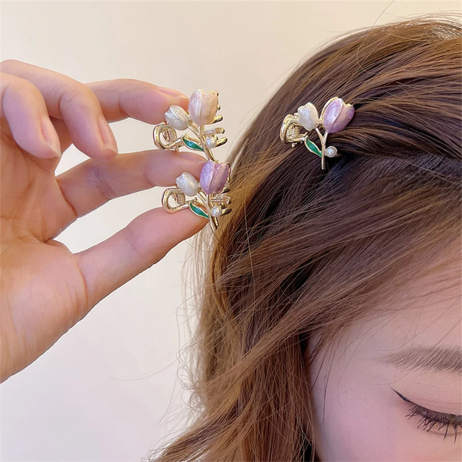 Clip pequeño de flores y perlas para mujer, accesorios para el cabello, tocado, rosa, dulce, roto, flequillo lateral, exquisito, nuevo