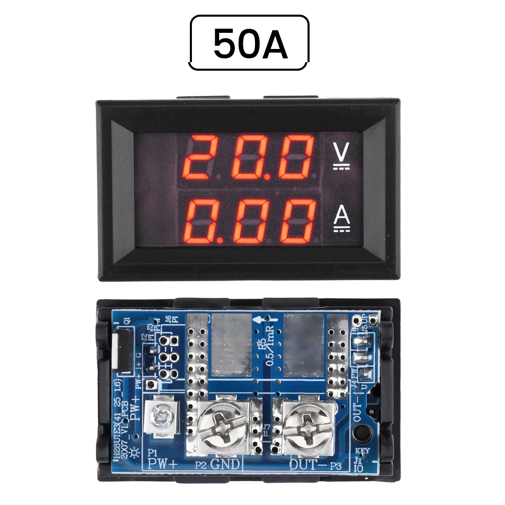 50A 30A 20A DC 12V 24V 48V 60V 72V Dual Digital Display Voltage And Current Meter 4.5-30V 7-100V built-in shunt with fine adjust