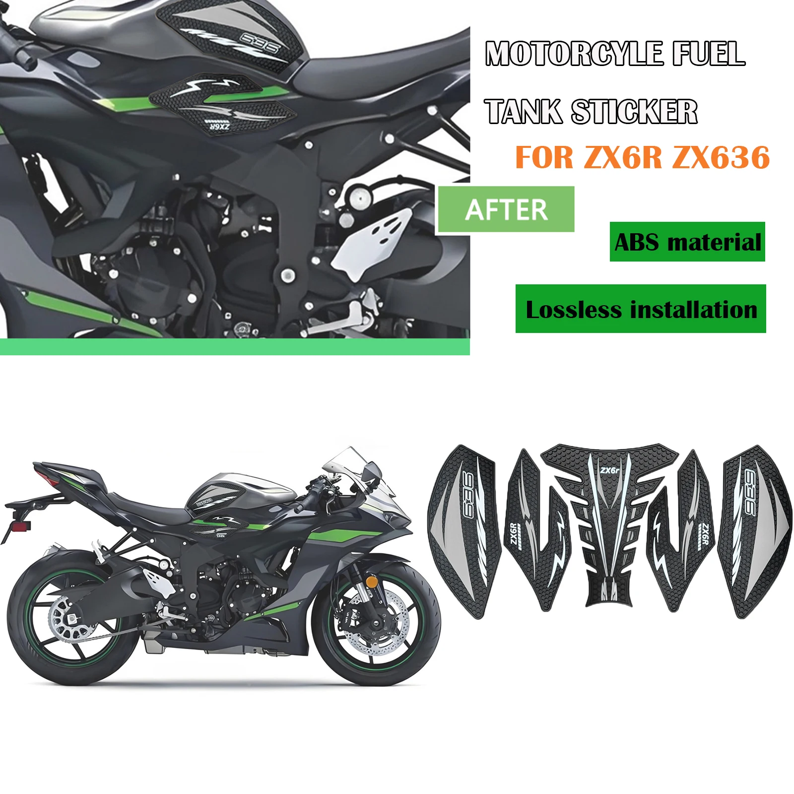 

For Kawasaki ZX6R ZX636 ZX-6R 2019-2025 2024 Motorcycle Accessories Non-slip Side Fuel Tank Stickers waterproof pad stickers