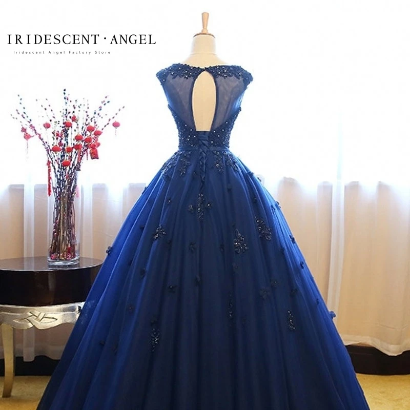 Vestido De baile azul marino iridiscente, apliques para Quinceañera, cumpleaños, Vestidos para niñas dulces 16, 15 años