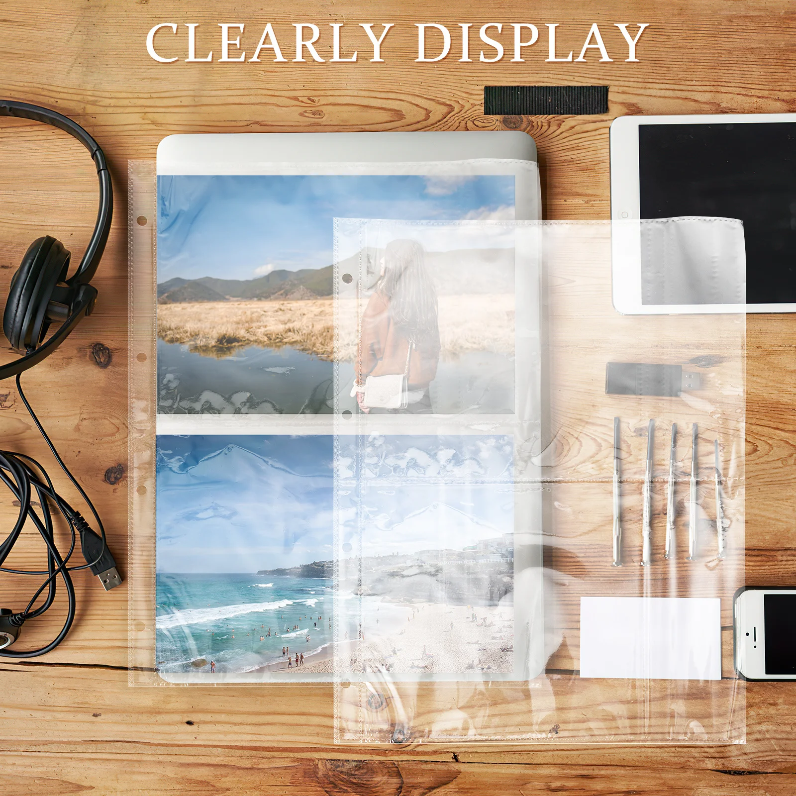 

50pcs Inserted Photo Sleeves Looseleaf Album Pages Six Holes Postcard Pockets For Photo Album Storage Protection Transparent Pvc