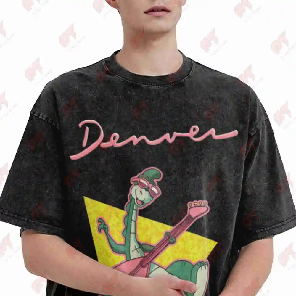 Retro 80s Denver The Last Dinosaur Cartoon Vintage Animation Iconic Character Vintage Washed Tee Pure Cotton T-Shirt