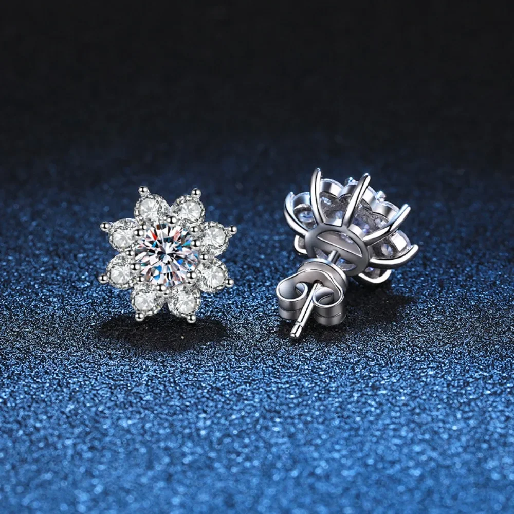 

925 Sterling Silver Moissanite Sunflower Stud Earrings 0.5ct 9 Stones Flower Earring for Women GRA Certified Jewelry for Party