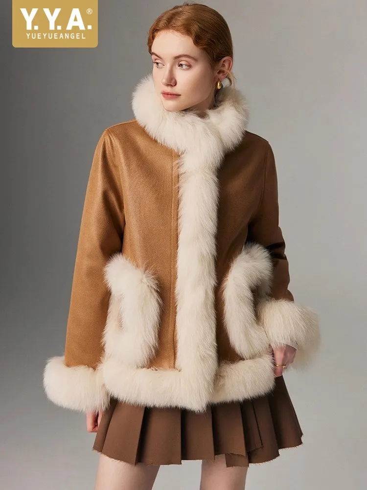 Piumino da donna con collo in pelliccia di volpe impiombato Piumino invernale caldo in oca Cappotto da festa di alta qualità Cappotti dritti da donna da ufficio