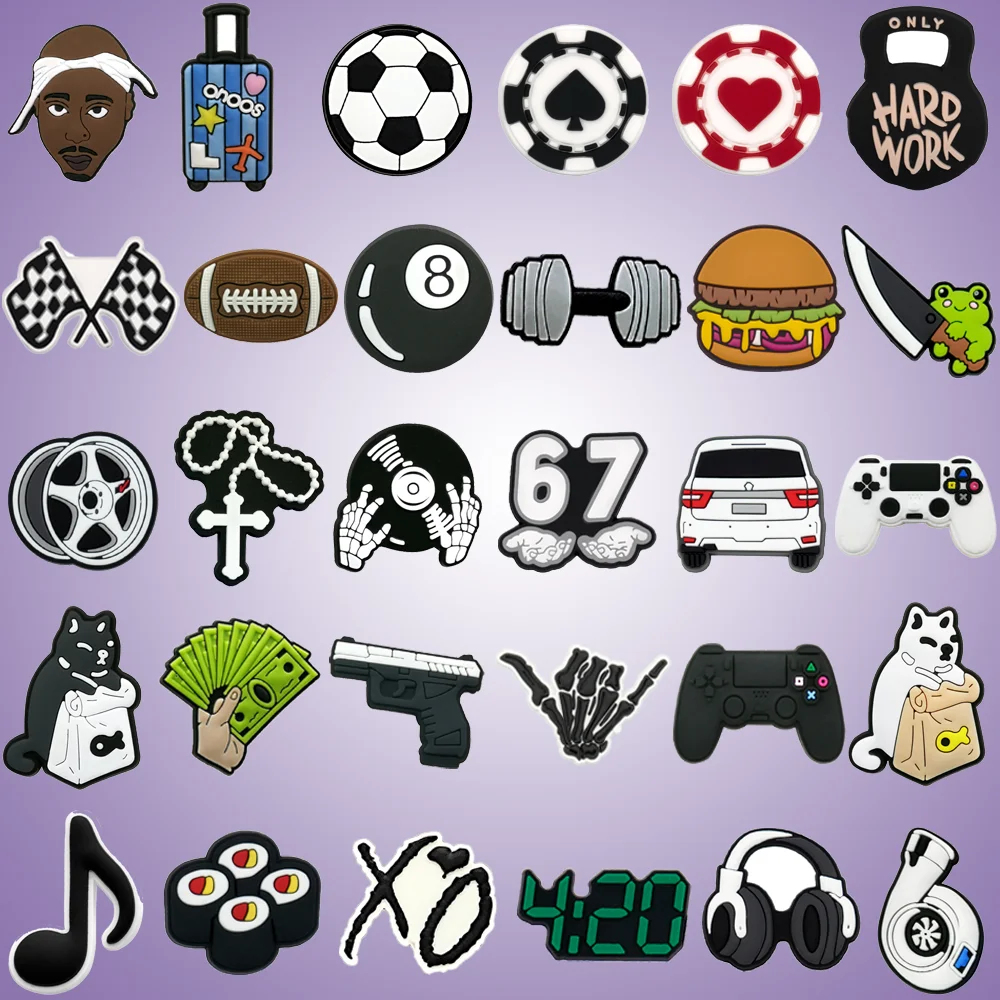 1-30 unidades de dijes modernos para accesorios de zapatos y coches, dijes de fútbol y cruz para zapatos, dijes de mancuerna para auriculares, sandalias y zuecos