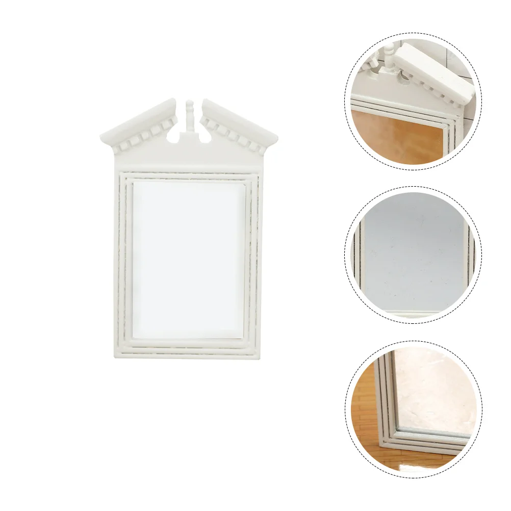 White Mirror Model Tiny Houses Miniature Furniture Decor Adornment Wooden Bathroom Small