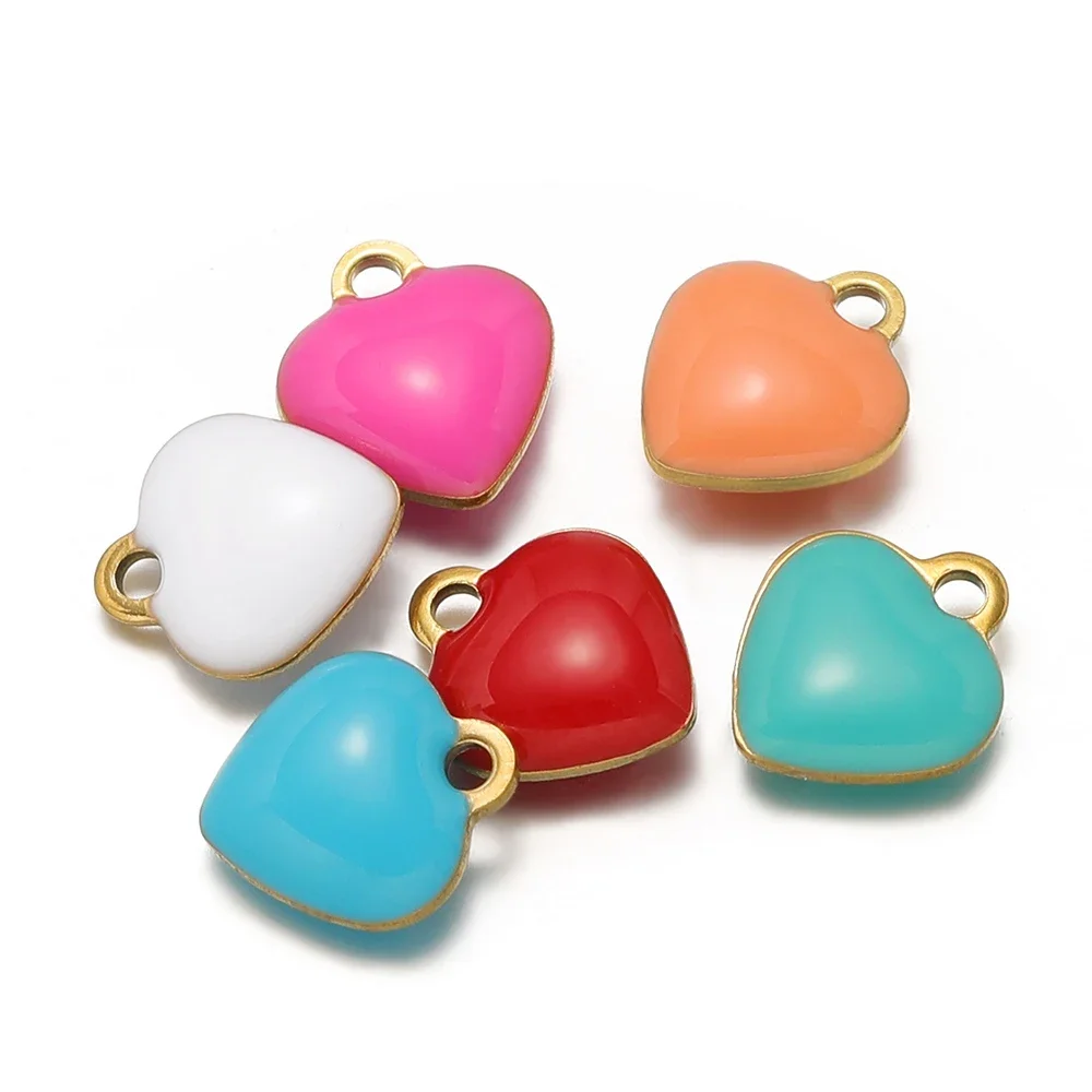 20pcs Stainless Steel Multicolor Heart Double-sided Enamel Pendants 9x8mm Heart Charms for DIY Earrings Making Necklace Findings