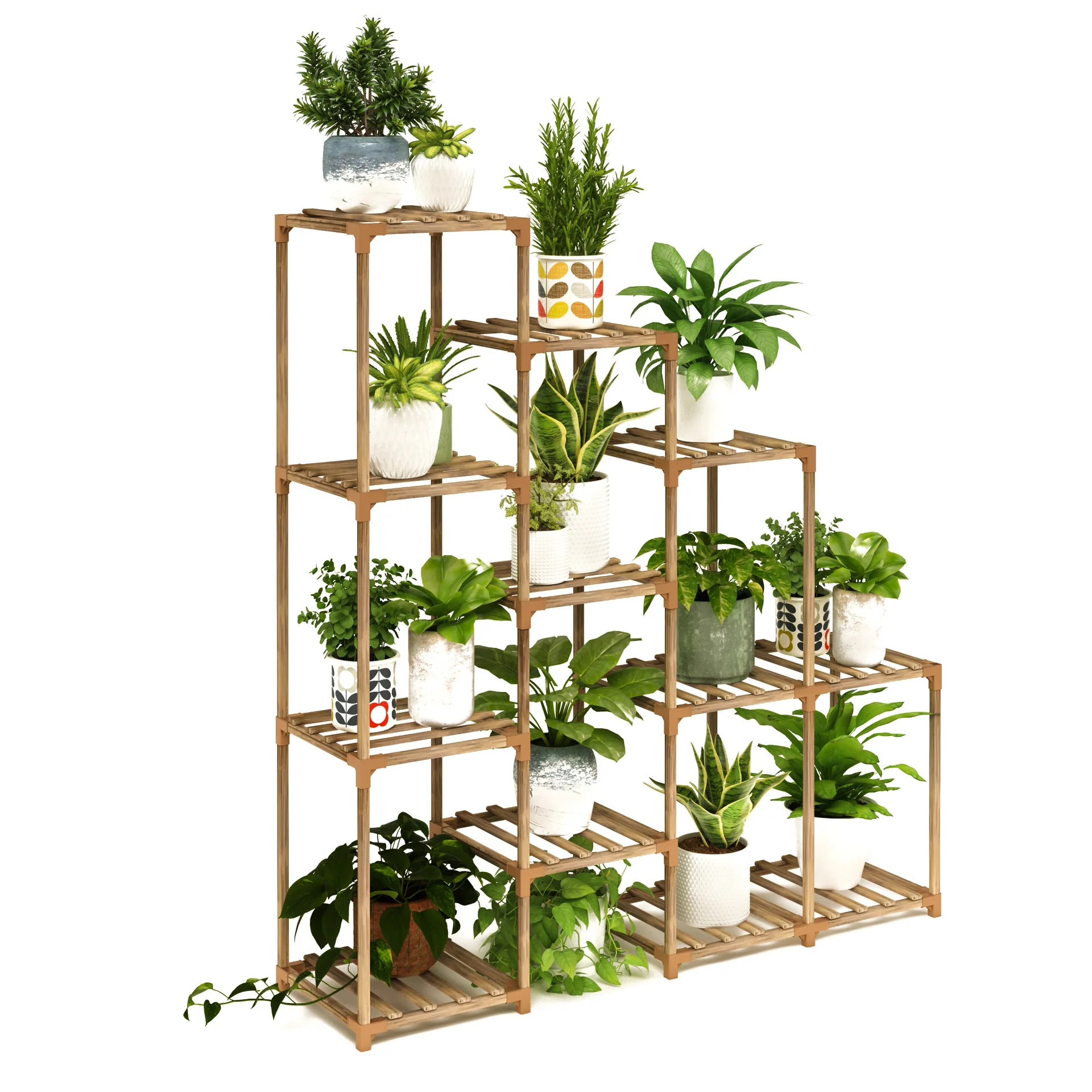 Multi Function 6 Tier, 7 Potted Multilayer Flower Stands Holder Plant Rack Bamboo Flower Stand For Indoor Outdoor/