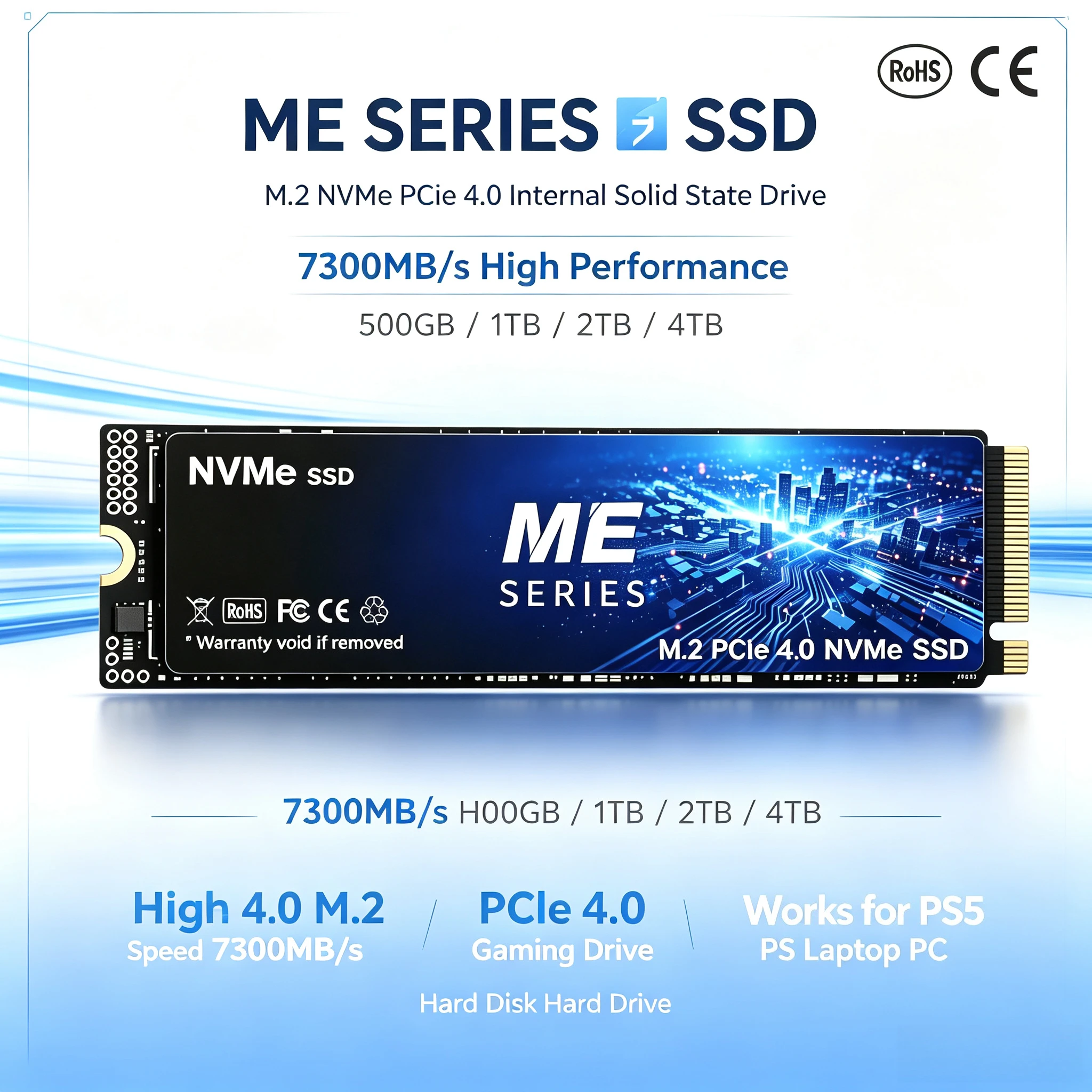 ME 500GB-4TB SSD M.2 NVMe Internal Solid State Drive High Speed 7300MB/s PCIe 4.0 Gaming Drive Works for PS Laptop PC Hard Disk