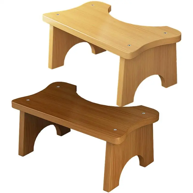 Wooden Toilet Stool Bathroom Poop Squat Step Stool with C Shaped Opening Adult Toilet Assistance Step for Proper Pooping Posture