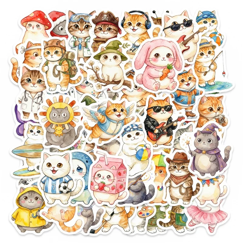 

50PCS Cartoon Big Eye Cat PVC Sticker Aesthetic DIY Decoration Colored Phone Laptop Luggage Skateboard Graffiti Decals for Kids