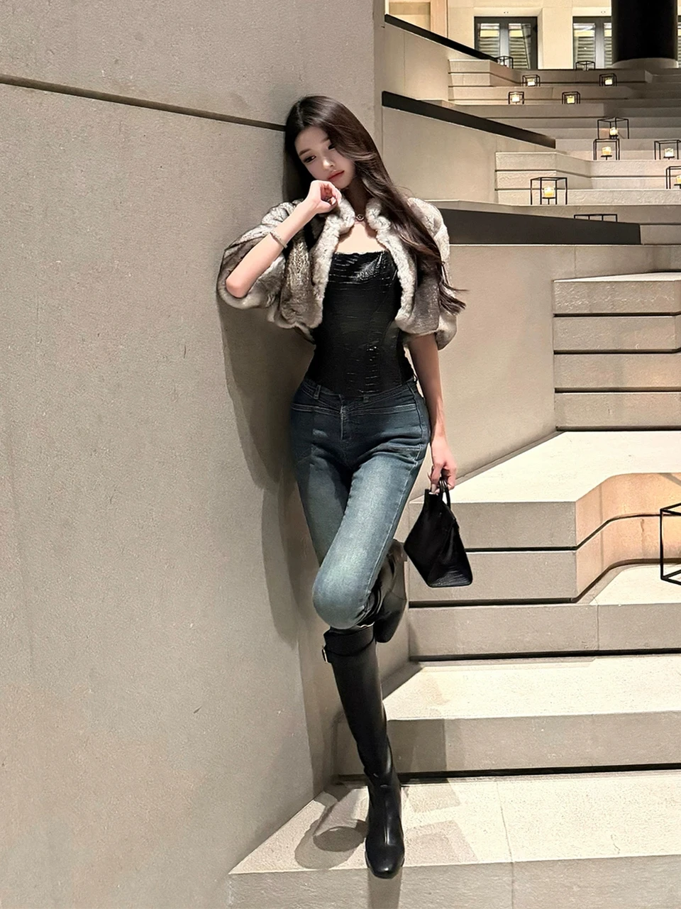 

Retro Feel Pencil Jeans High Waist Stretchy Slim Fit Vintage High Elastici Women's Denim Pants Full Hip Version Classic Sle