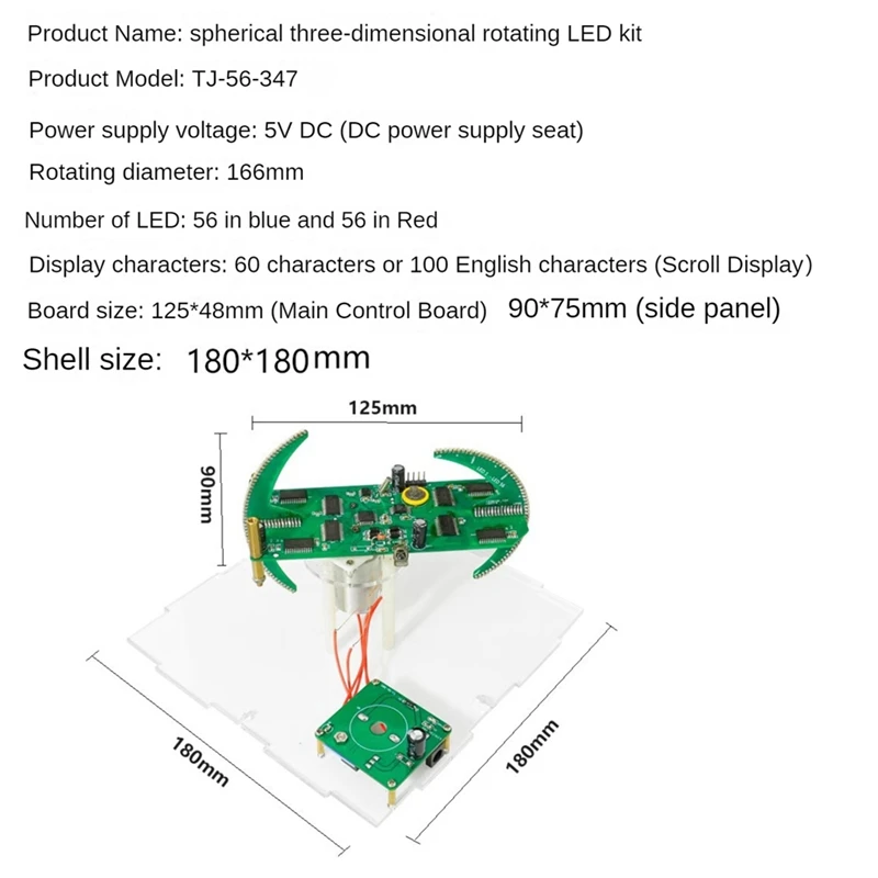 Dual Axis Spherical Rotating LED Kit Color Clock Display Remote Control Microcontroller DIY Electronic Easy Install