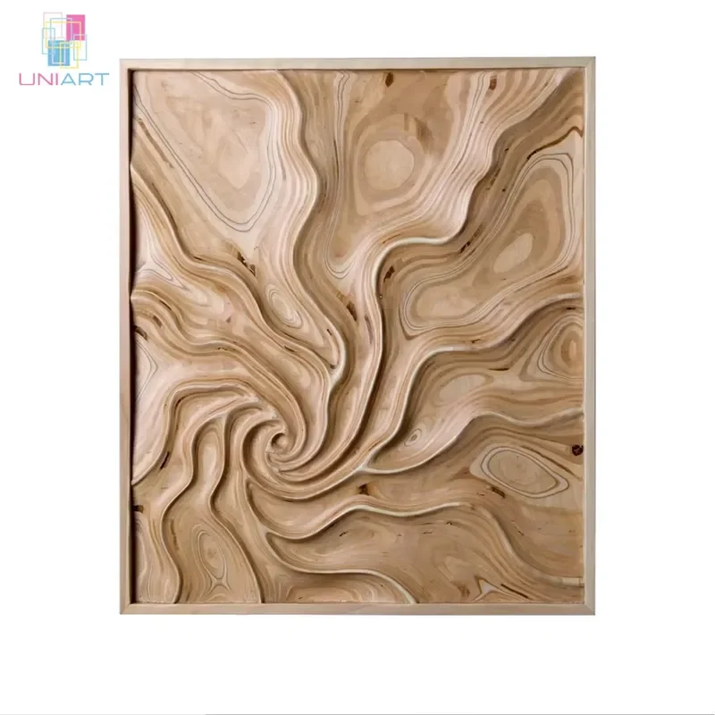 Hotel Artistic Wooden Art Sculpture Wall Deco Handmade Nordic Geometric 3D Relief Wood Art Wabi-Sabi Carved Wood Wall Art