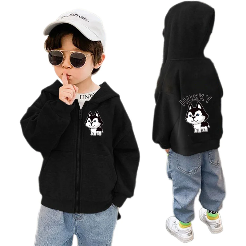 Animal Dog Husky Print Zip Up Hoodie Boy Girl Harajuku Sweatshirt Streetwear Hip Hop Zipper Hooded Jacket Kids Tracksuit