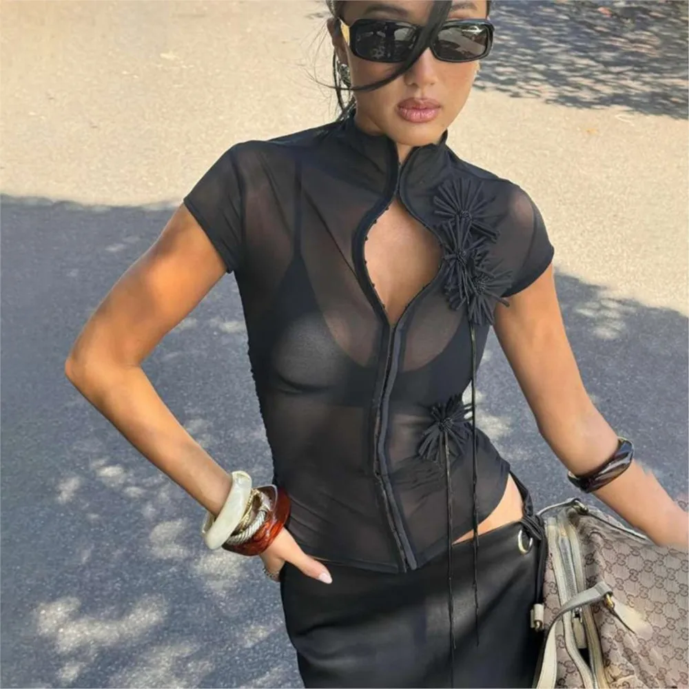 

2026 Summer Street Blusas Short Sleeve Tops T Shirt Tees Women's Clothing Hot Girl Style Bodycon Slim Contrast Fashionable Sexy