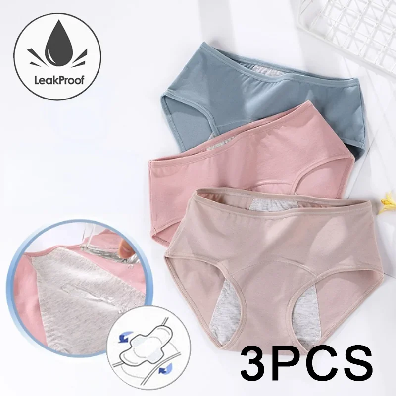 3PCS/set Women\'s menstrual briefs large flow postpartum water absorption leakproof briefs women\'s pure cotton menstrual briefs