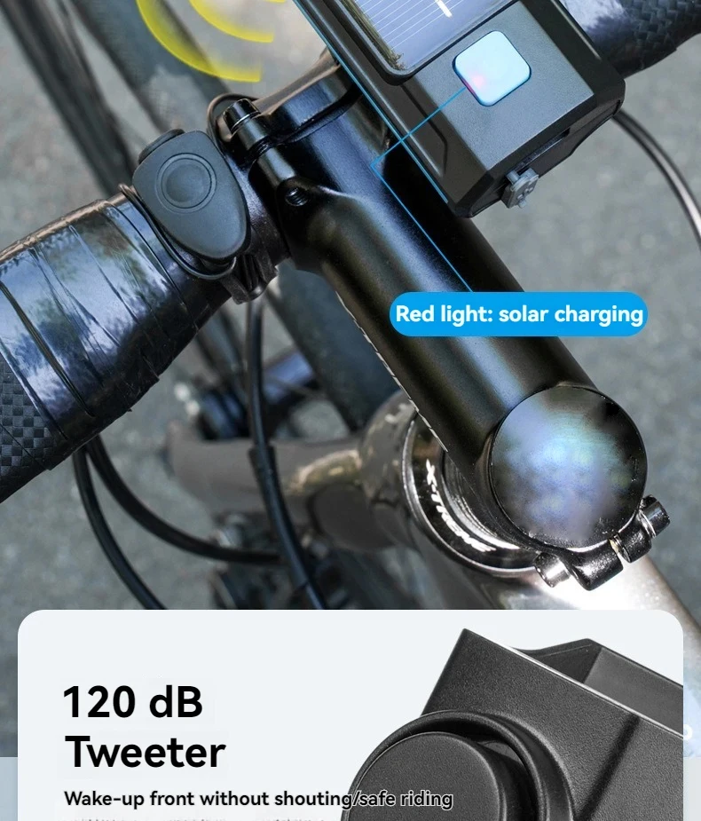 Solar Power Bike Light with Horn Bicycle Headlight Flashlight Taillight Cycling Front Rear Lamp Bike Light Set for Night Riding