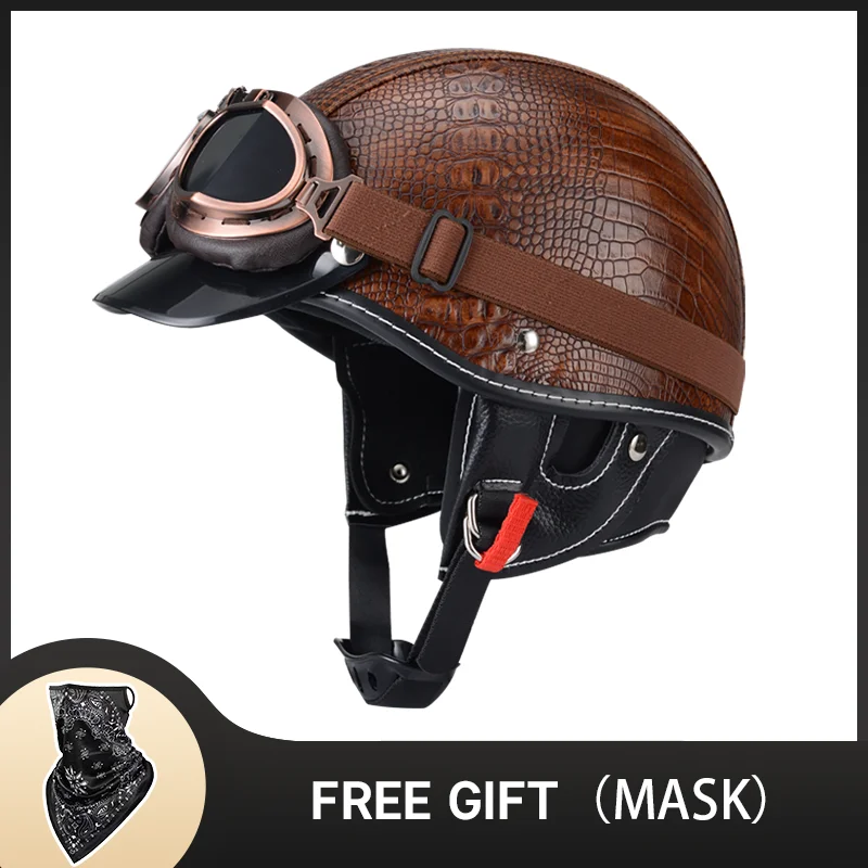 Germany Style Retro Helmet Motorcycle DOT Approved Casco Cross Leather Half Helmet Vintage Helmet Motorbike Scooter Capacete