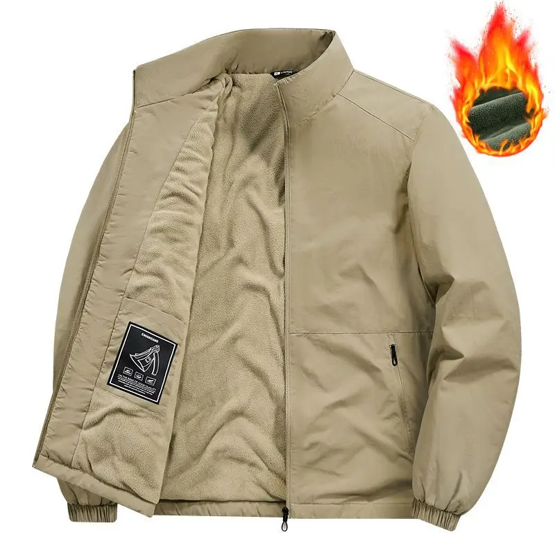 2025 Winter Man Jacket Thicken Fleece Cold-proof Windproof Long Sleeve Male Coat Solid Stand Collar Oversize Men Outerwear