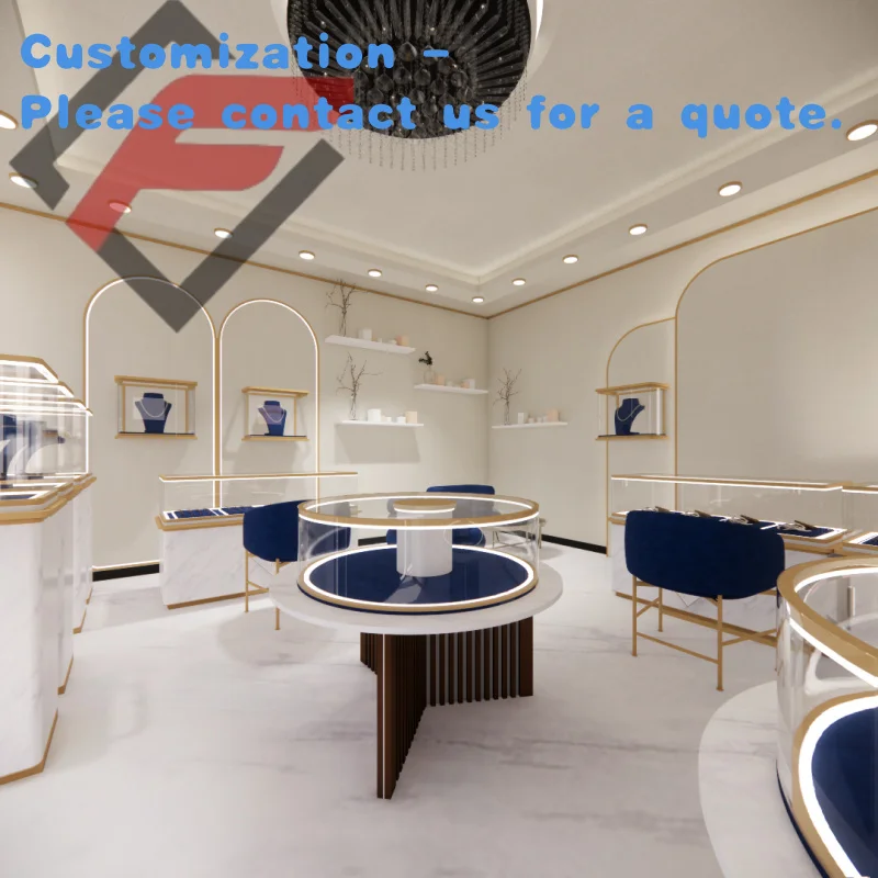 

custom.Luxury Jewelry Display Cabinets LED Lighting Solid Wood Iron Tempered Glass Showcases Jewellery Shop Custom Counter D