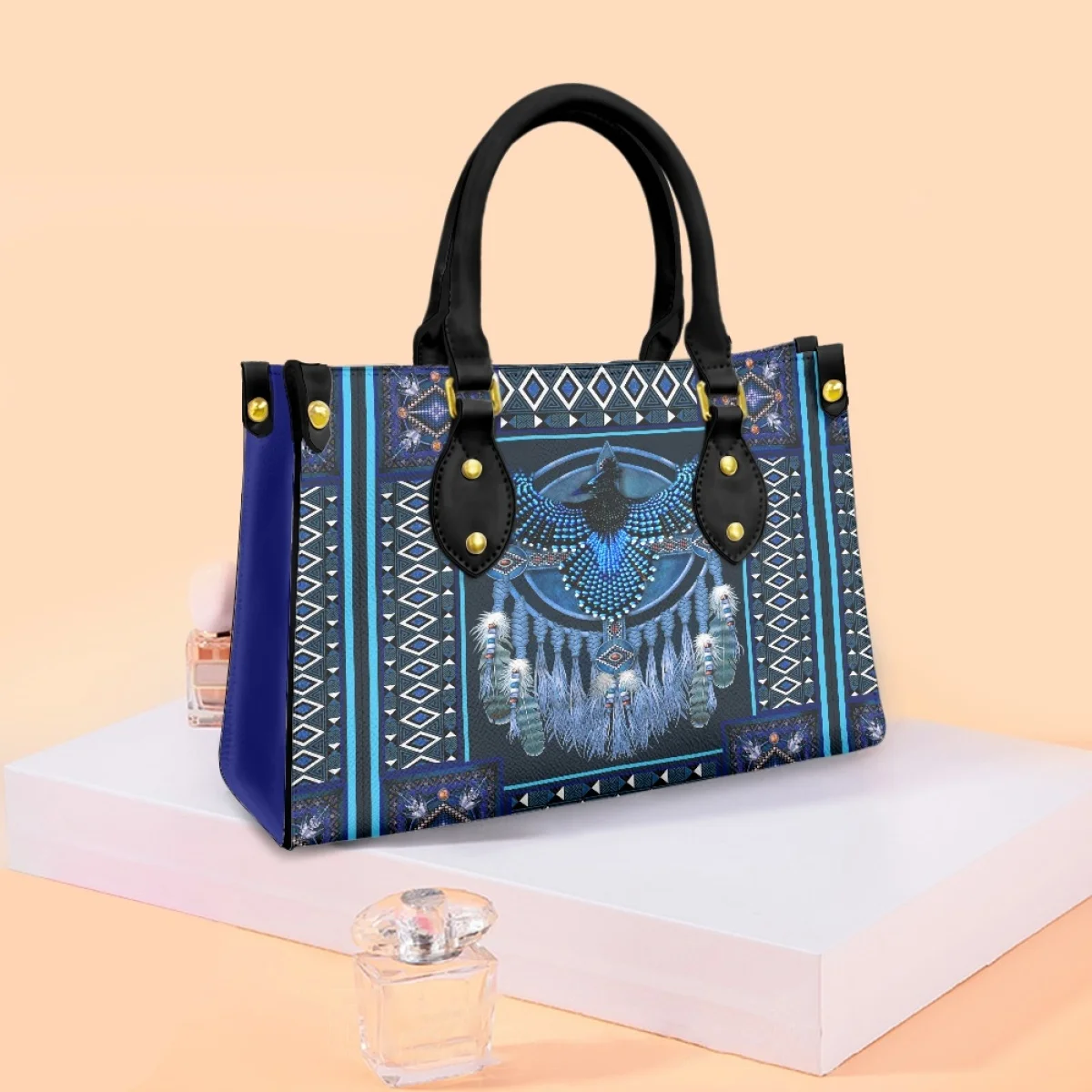 FORUDESIGNS Sapphire Blue Bag For Women Southwest Fashion Tribal Ladies PU Handbag Buckets Female Makeup Women's New In Bag