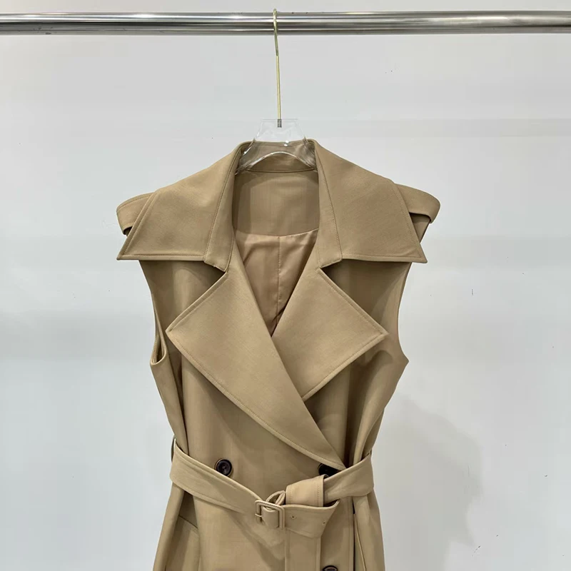 فستان نسائي مزدوج الصدر بكتف منسدل وحزام الخصر بدون أكمام فستان ماكسي عصري ثوب مسائي غير رسمي 2025 #3