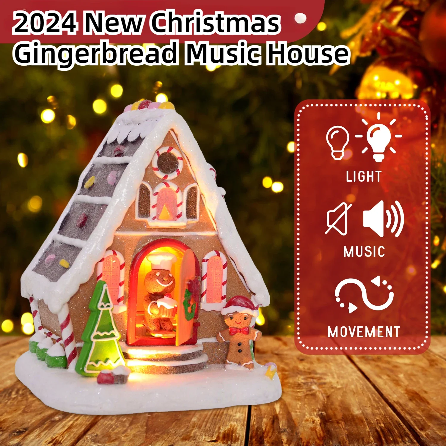 

2024 Christmas Gingerbread Music House Craft Ornament LED Light Up Battery for Boys Girls Adult Christmas Party Game Decorations