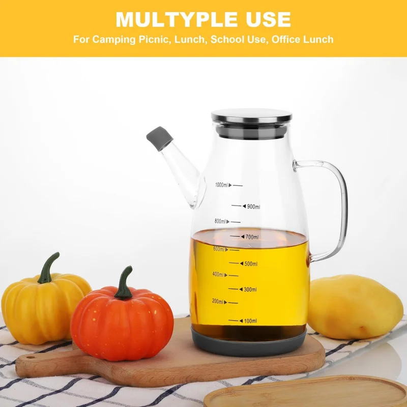

TOPLIVING 1L Borosilicate Dispenser with Handle Leak-Proof Bottle Glass Vinegar Oil Bottles