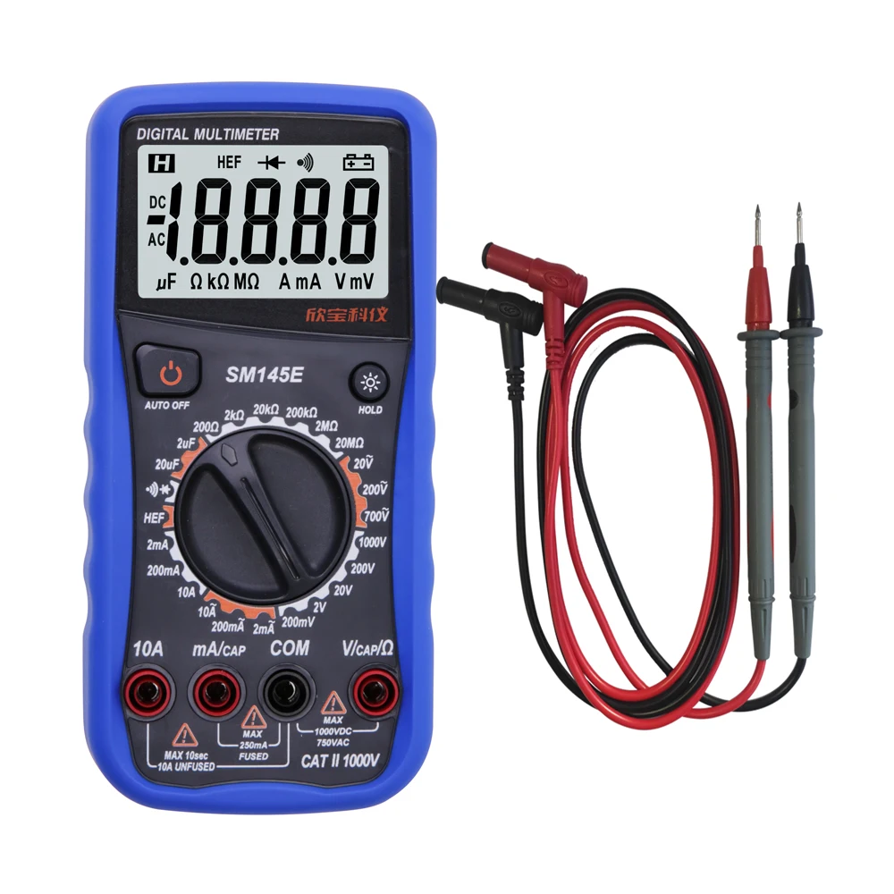 SM145E Multimeter 7.5-9.9V High Precision Fast Response Voltage Resistance and Capacitance Tester with Backlight and Test Pen